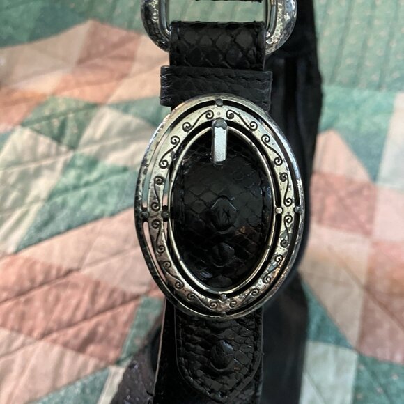 Brighton Black Leather Purse Womens Hobo Slouchy Faux Snakeskin Western Buckle - Picture 8 of 16